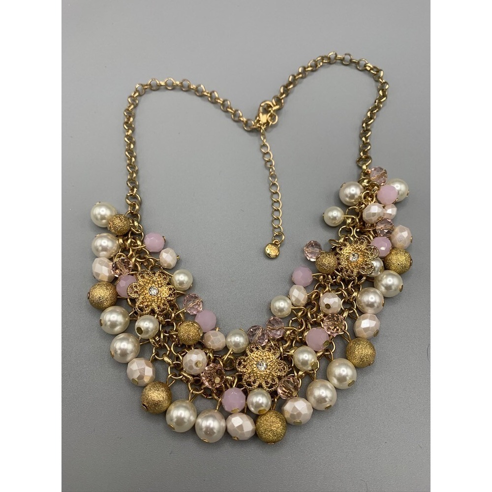 RMN Vintage Gold & Pearl Cluster‎ Statement  Cottage Core Fairy Necklace 6"